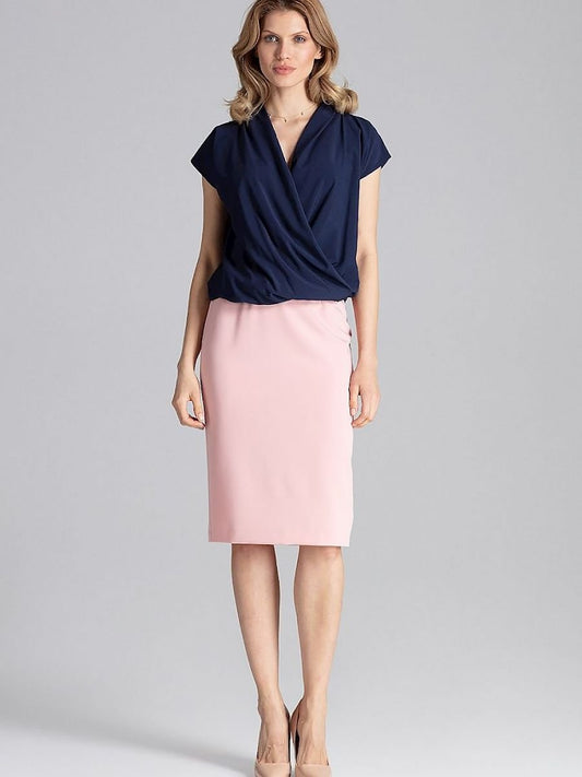 Elegant Envelope Neckline Blouse with Short Dropped Sleeves