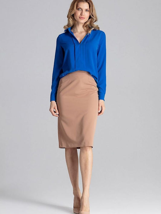 Collared Long Sleeve Blouse with Front Pleat