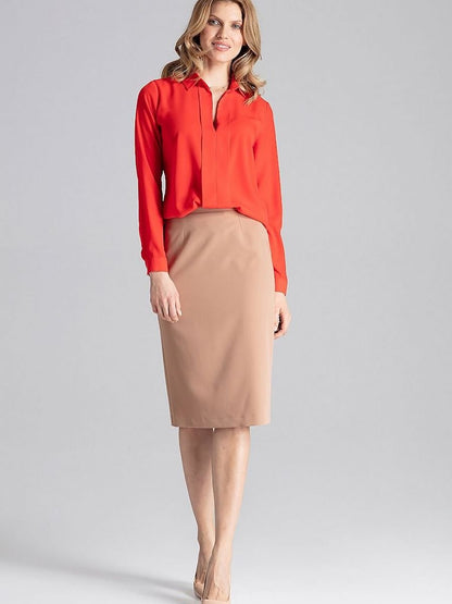 Collared Long Sleeve Blouse with Decorative Pleat