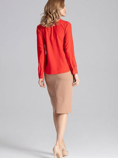 Collared Long Sleeve Blouse with Decorative Pleat