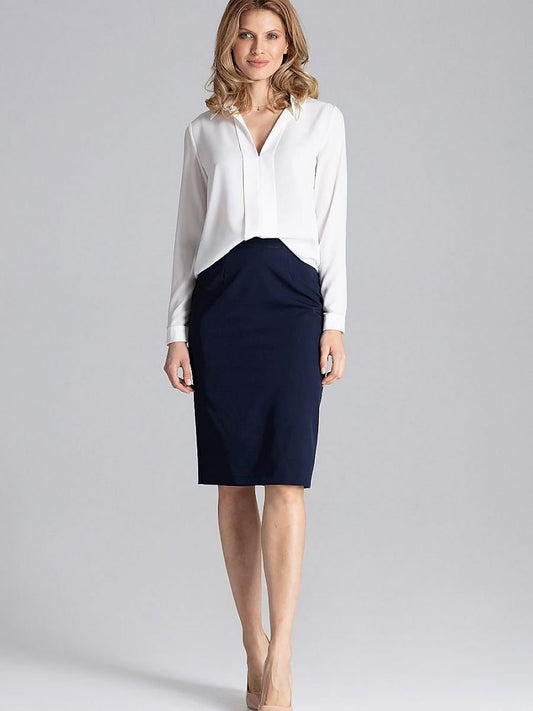 Figl Collared Long Sleeve Blouse with Decorative Pleat