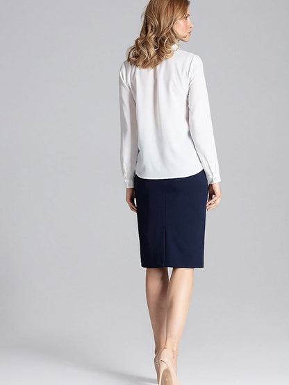 Figl Collared Long Sleeve Blouse with Decorative Pleat