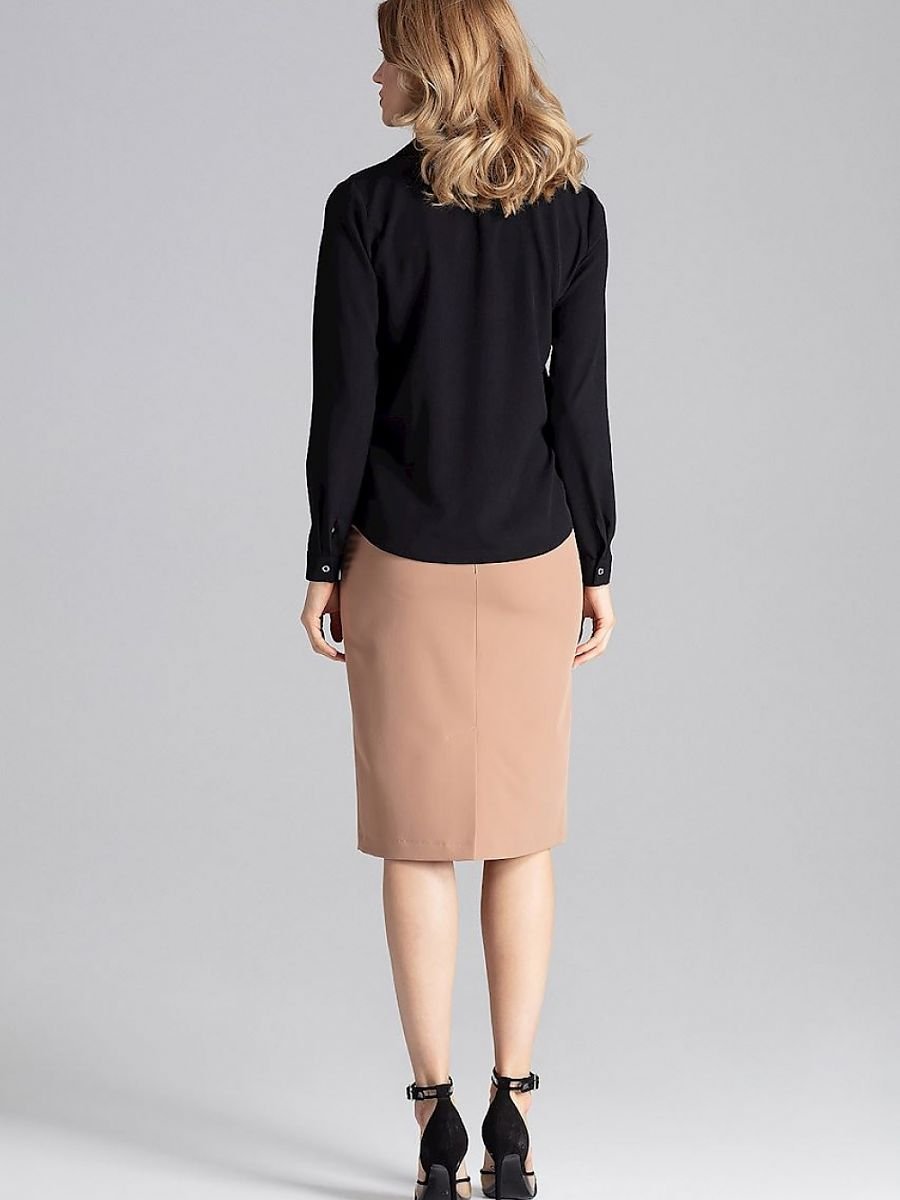 Figl Collared Long Sleeve Blouse with Decorative Pleat