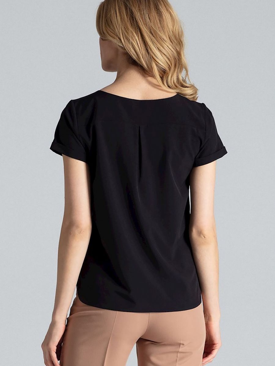 Heart Neckline Short-Sleeved Blouse by Figl