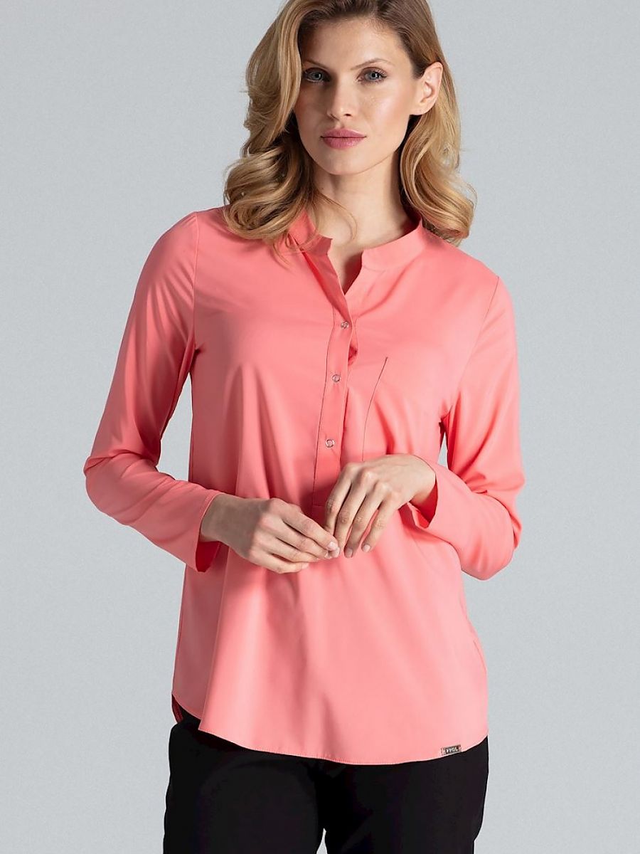 Blouse with High Collar and Popper Fastenings