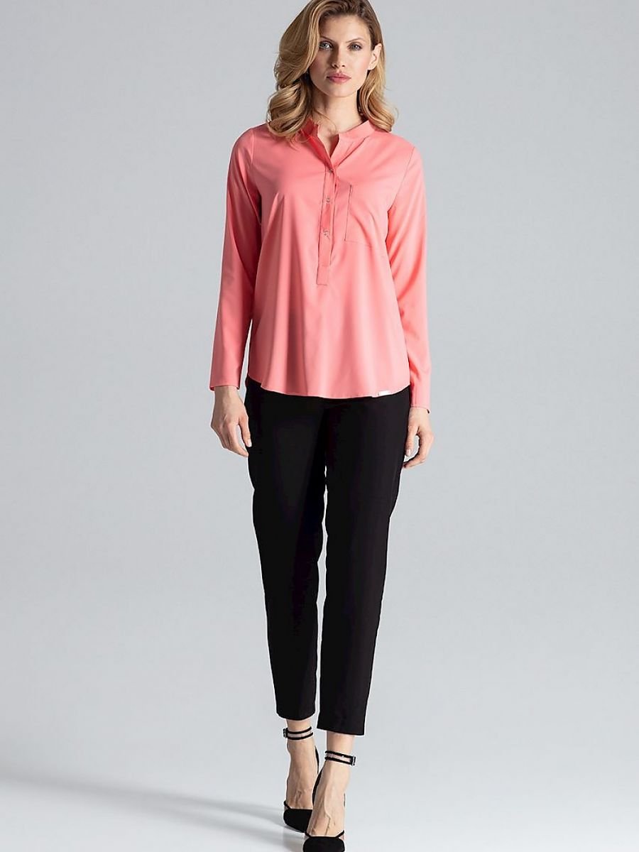 Blouse with High Collar and Popper Fastenings