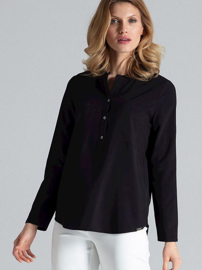 Figl Long Sleeve Stand-Up Collar Blouse