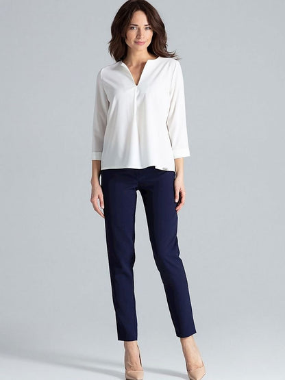 Lenitif Blouse with Contrast Pleats and Long Sleeves