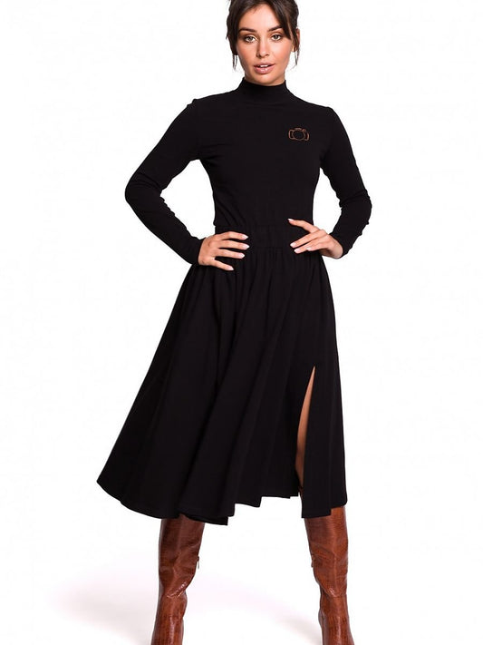 Flared Cut Midi Skirt with Side Slit - BeWear