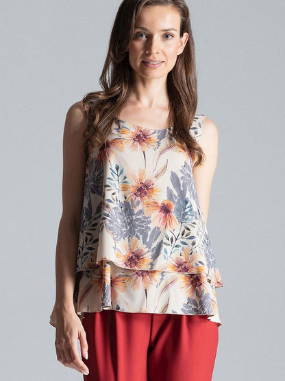 Patterned Sleeveless Double Layer Blouse