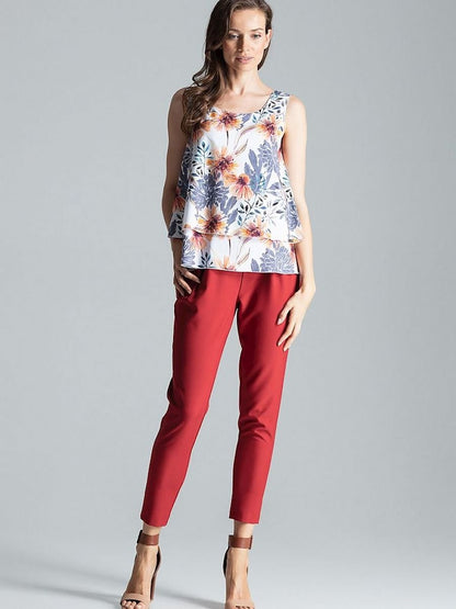 Floral Sleeveless Layered Blouse with Round Neckline