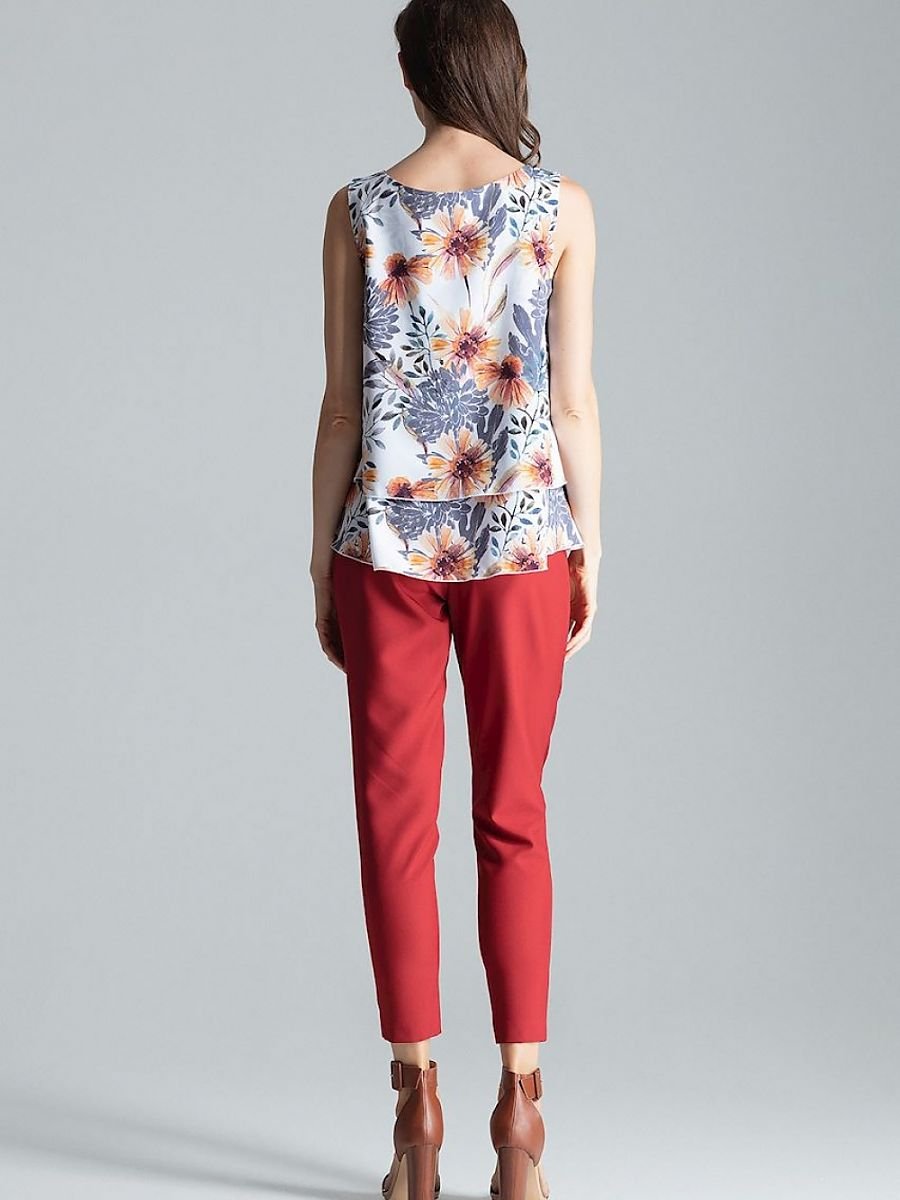 Floral Sleeveless Layered Blouse with Round Neckline