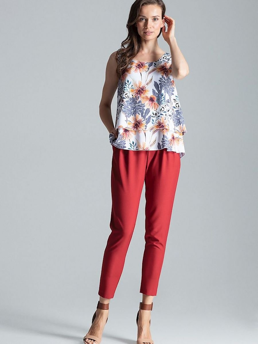 Floral Sleeveless Layered Blouse with Round Neckline