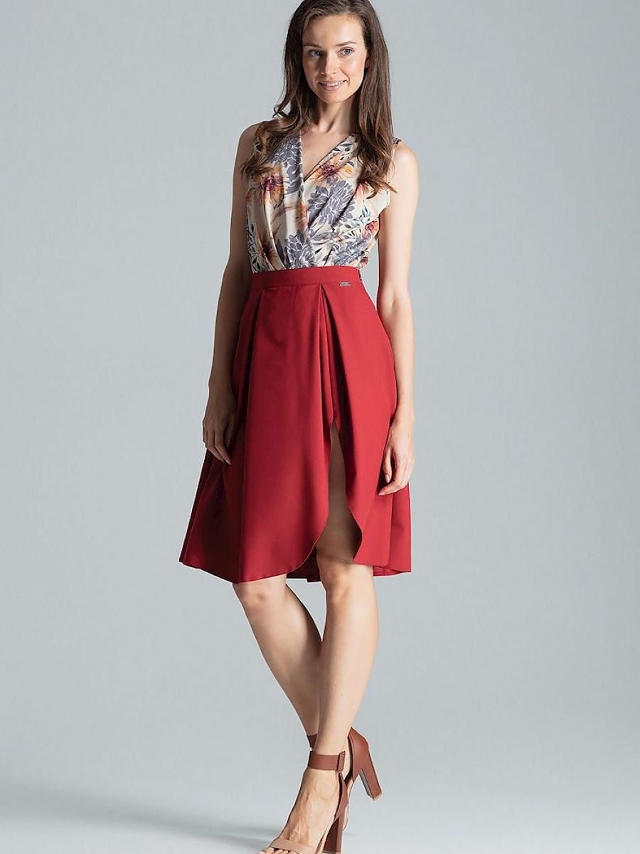 Burgundy Asymmetrical Midi Skirt