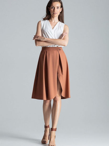 Figl Brown Contrasting Midi Skirt with Asymmetric Slit