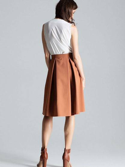 Figl Brown Contrasting Midi Skirt with Asymmetric Slit