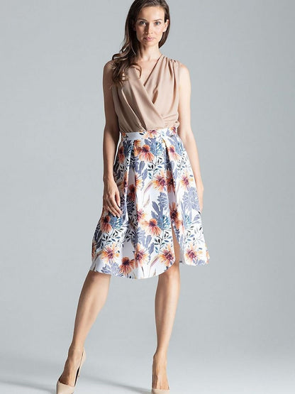 Elegant Contrast Pleated Midi Skirt by Figl