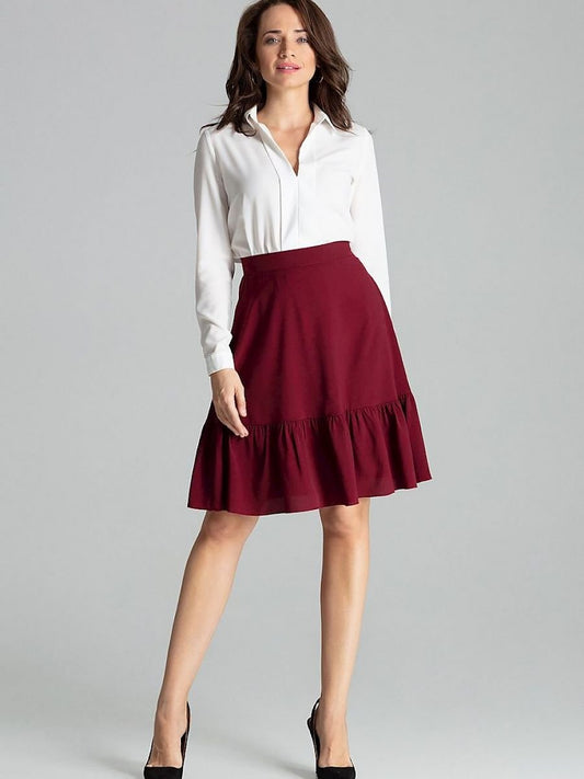 Burgundy Ruffle Flared Skirt