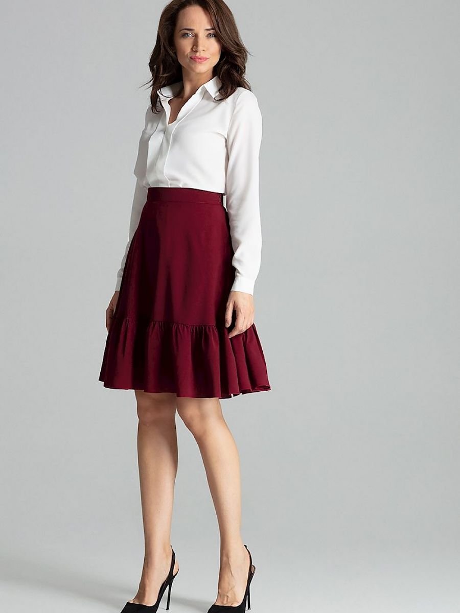 Burgundy Ruffle Flared Skirt