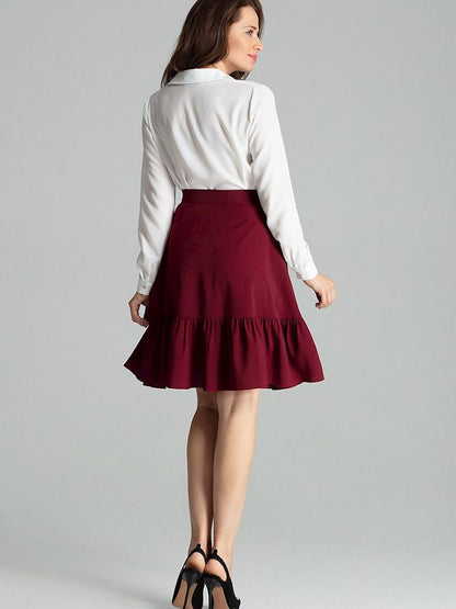 Burgundy Ruffle Flared Skirt