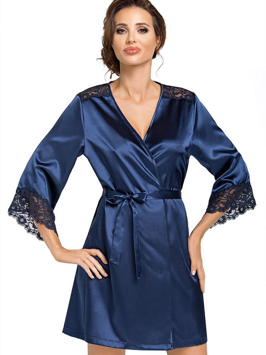 Donna Lace-Trimmed Satin Bathrobe