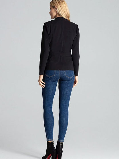 Black Long Sleeve Waist-Tied Blouse