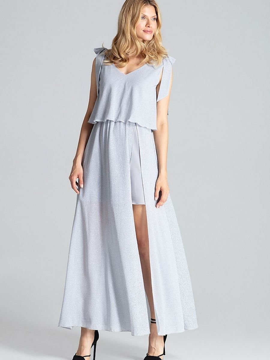 Figl Sleeveless Grey Cocktail Dress with Deep Neckline