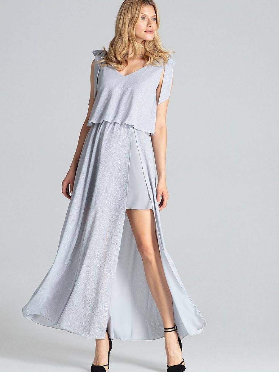 Figl Sleeveless Grey Cocktail Dress with Deep Neckline