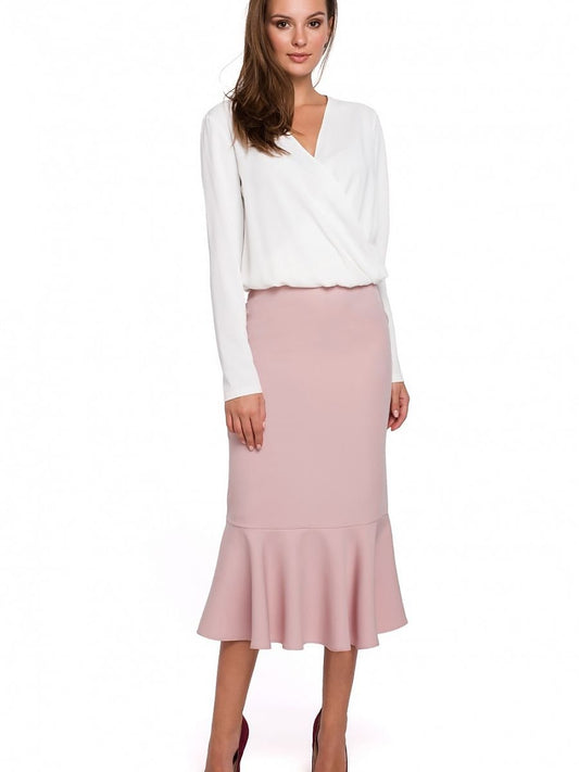 Frilled Pencil Skirt with Covered Zipper