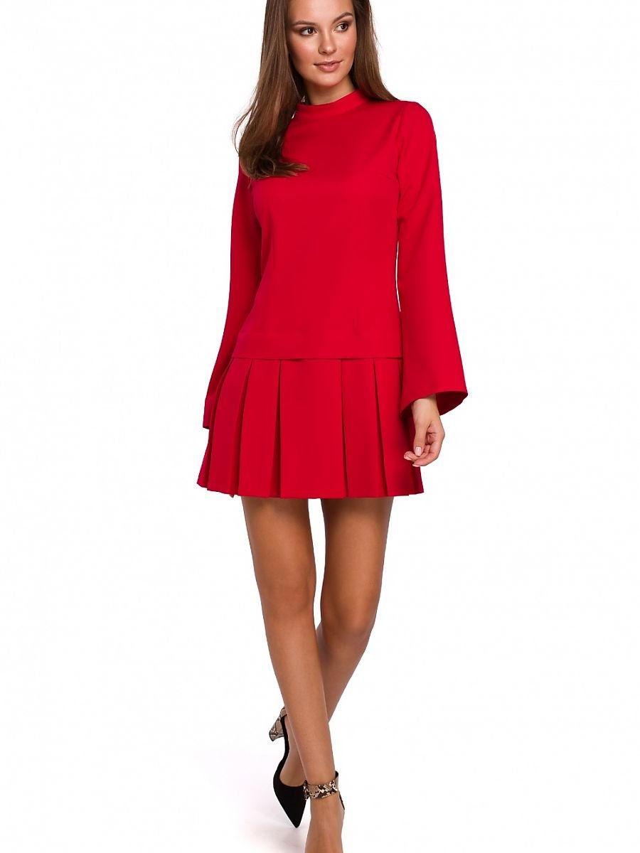 Chic Stand-Up Collar Cocktail Dress with Flared Sleeves