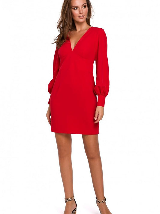 Captivating Cocktail Dress with Deep V Neckline and Elegant Cuffs