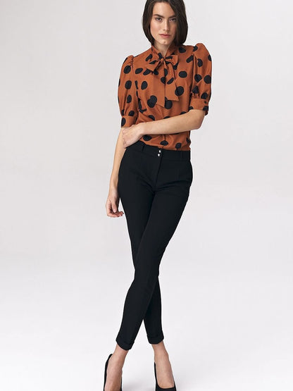 Nife Brown Pea Blouse with Tie neckline