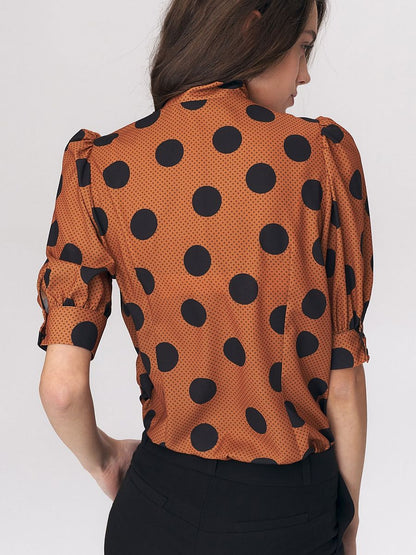 Nife Brown Pea Blouse with Tie neckline