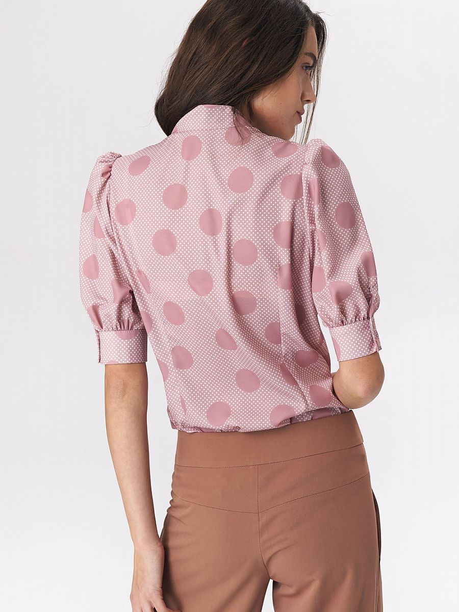 Pink Polka Dot Blouse with Neckline Tie