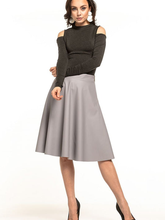 Skirt Tessita: Eco-Leather Flared Midi Skirt with Zip Detailing