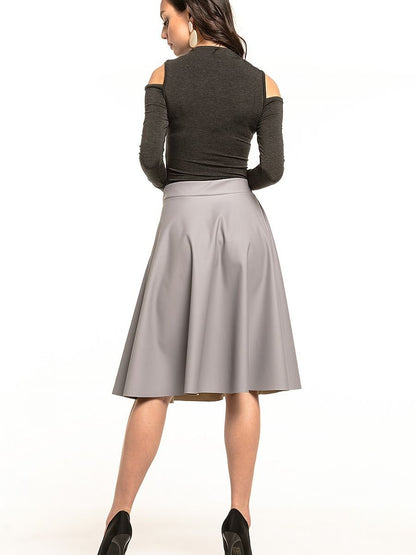 Skirt Tessita: Eco-Leather Flared Midi Skirt with Zip Detailing