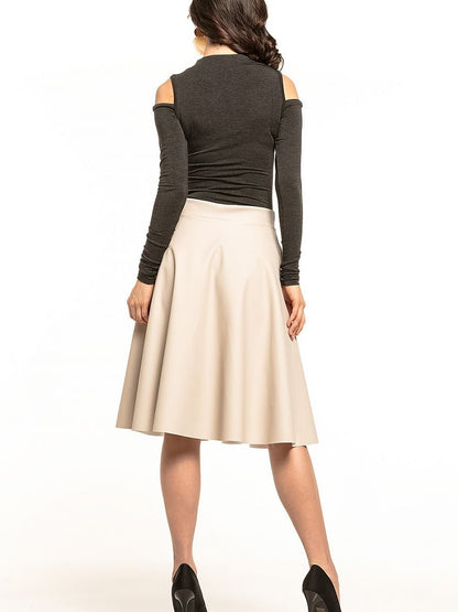 Elegant Flared Midi Skirt with Decorative Zip Detailing