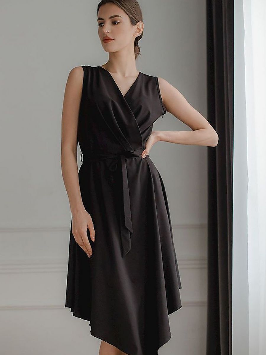 Elegant Black Sleeveless Midi Dress Lenitif