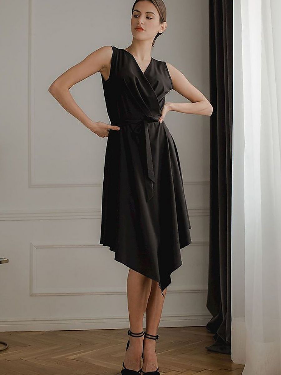 Elegant Black Sleeveless Midi Dress Lenitif