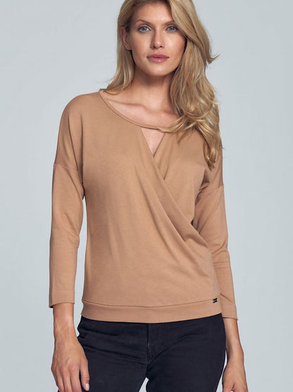 Figl Short Blouse with Envelope Neckline