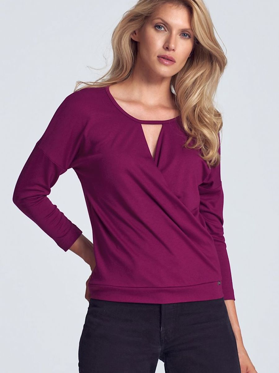 Elegant Envelope Neck Blouse with Decorative Piping