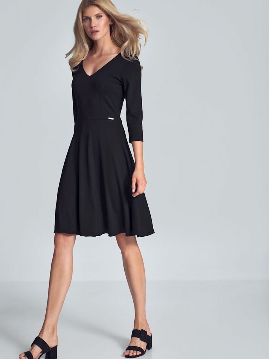 Sophisticated Black Midi Cocktail Dress by Figl