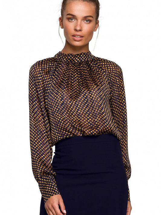 Elegant Chiffon Blouse with Stripes and Dots Print