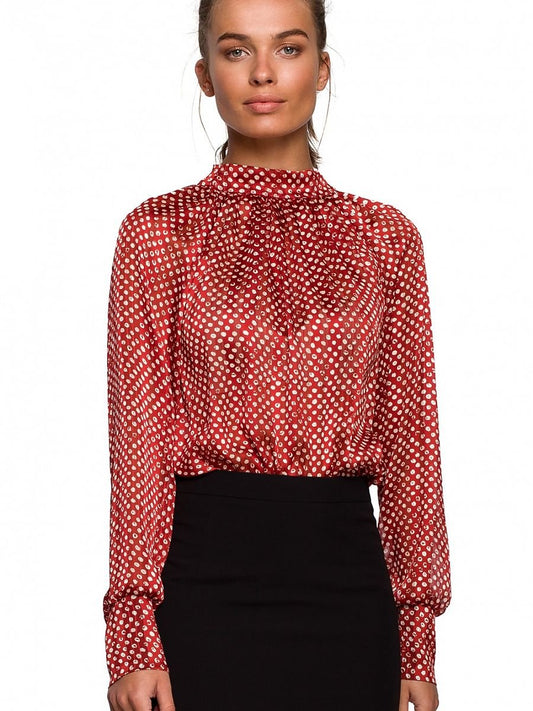 Elegant Chiffon Blouse with Irregular Stripes and Dots Print