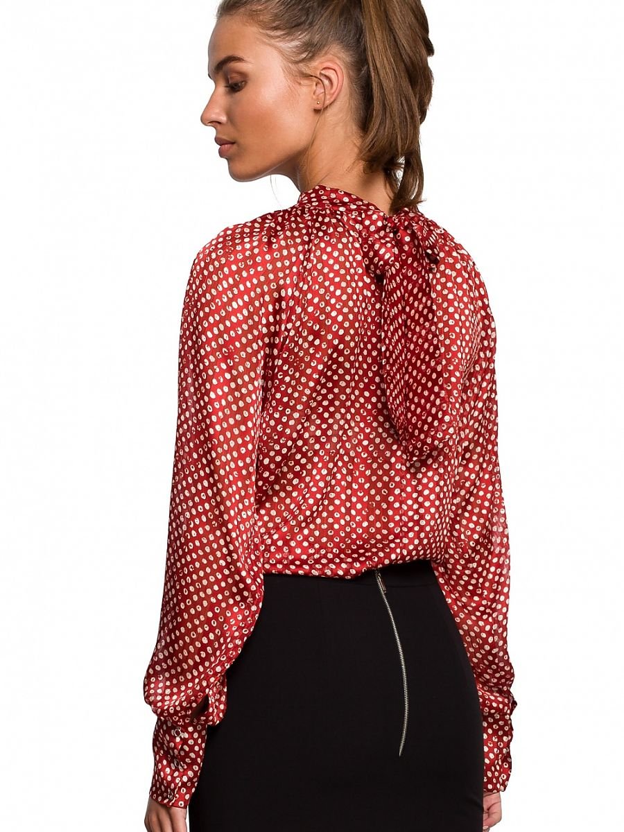 Elegant Chiffon Blouse with Irregular Stripes and Dots Print