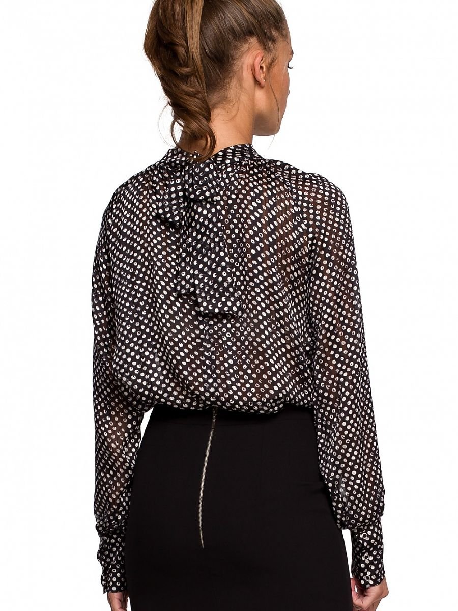 Stylove Chiffon Blouse with Irregular Stripes and Dots Print