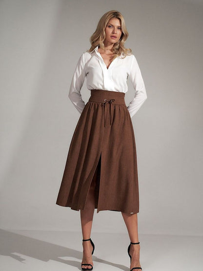 Brown Ruffled Flared Skirt