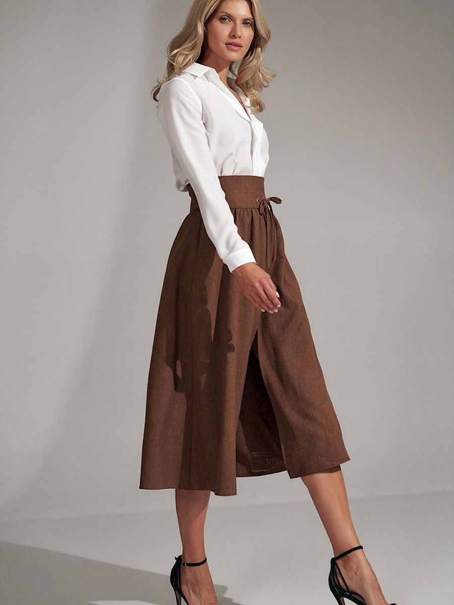 Brown Ruffled Flared Skirt