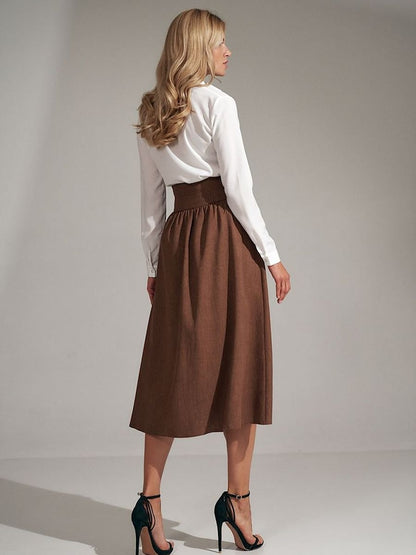 Brown Ruffled Flared Skirt