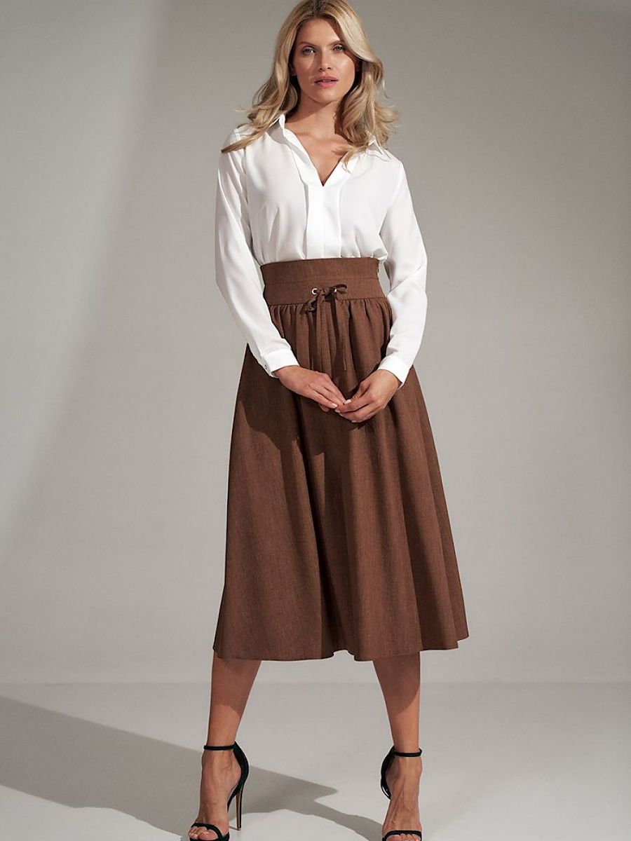 Brown Ruffled Flared Skirt